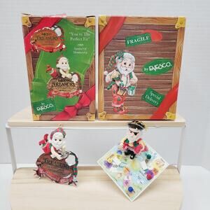 Vtg 95-96 Enesco Christmas Membership 2 Ornament lot Yo Ho Holidays Perfect Fit